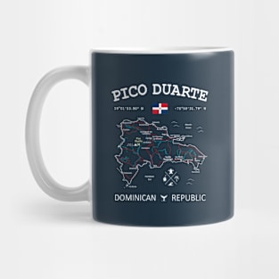 Dominican Republic Flag Travel Map Pico Duarte Coordinates Roads Rivers and Oceans White Mug